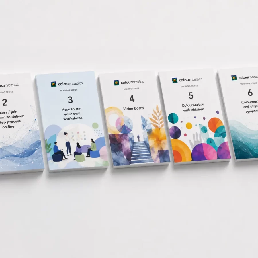 Modules 2, 3, 4, 5 and 6 shown as a clean training series mockup on a white/light neutral studio background, with soft shadows and colour cards optional.